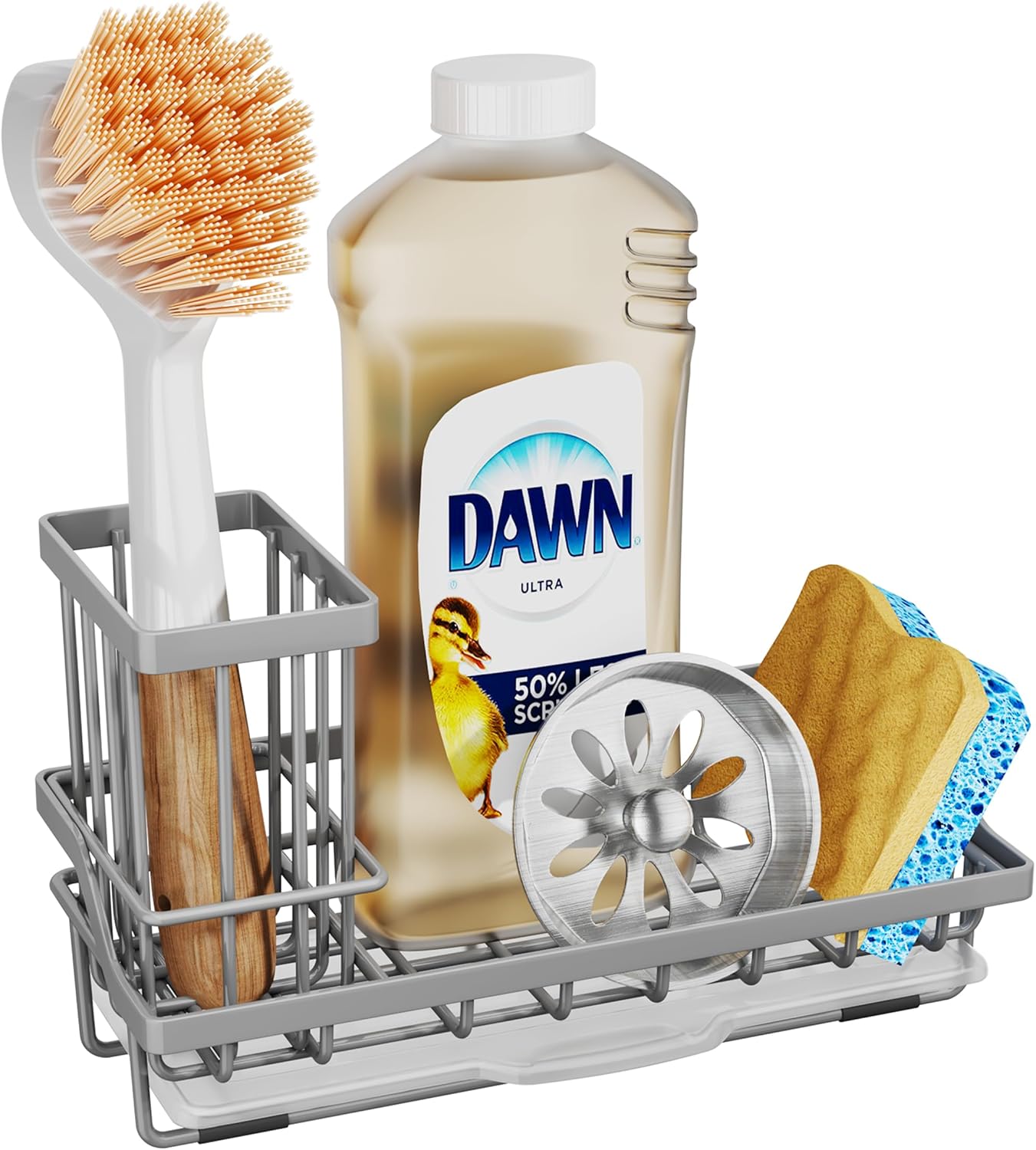 SWTYMIKI Sink Caddy Sponge Holder - Kitchen Sink Organizer with High Brush Holder for Countertop to Hold Dish Soaps and Sponges, Stainless Steel, Black