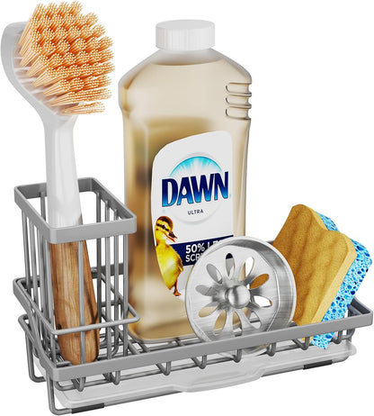 SWTYMIKI Sink Caddy Sponge Holder - Kitchen Sink Organizer with High Brush Holder for Countertop to Hold Dish Soaps and Sponges, Stainless Steel, Black