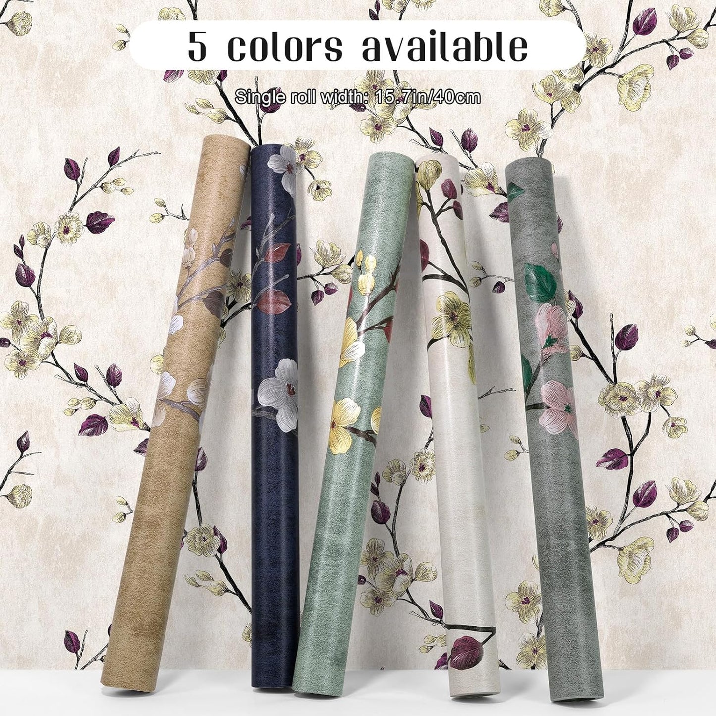 SOON AFTER 17.5”x120” Floral Peel and Stick Wallpaper Flower Tree Contact Paper Self Adhesive Removable Modern Sage Green Wall Paper Decorative Wall Covering Countertop Vinyl Film Roll