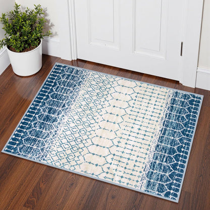 Lahome Moroccan Entry Rug 2x3, Non-Slip Washable Front Indoor Door Mat Rubber Backing Low-Profile Door Rugs, Small Geometric Print Distressed for Entryway Bathroom Kitchen, Black Hana