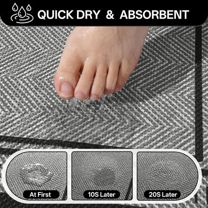 Non Slip Bath Mat with Rubber Backing, Absorbent Quick Dry Bath Rugs Washable, Thin Bathroom Rugs Fit Under Door for Bathroom Floor, Shower and Sink, 16"×24", Grey