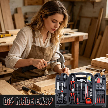CARTMAN 140-Piece Household Tool Kit, Hand Tools Set with Organized Storage Case for Home DIY Repairs | All-in-one household tools for daily repairs & DIY projects. Portable design with tidy storage space.
