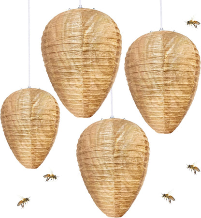 3 Pack Fake Wasp Nest Decoy Hanging Waterproof, Fake Hornet Nest Decoy Carpenter Bee Deterrent, Wasps Trap Wasp Deterrent Outdoor Yellow Jacket Carpenter Bee Traps for Outsides Garden Patio