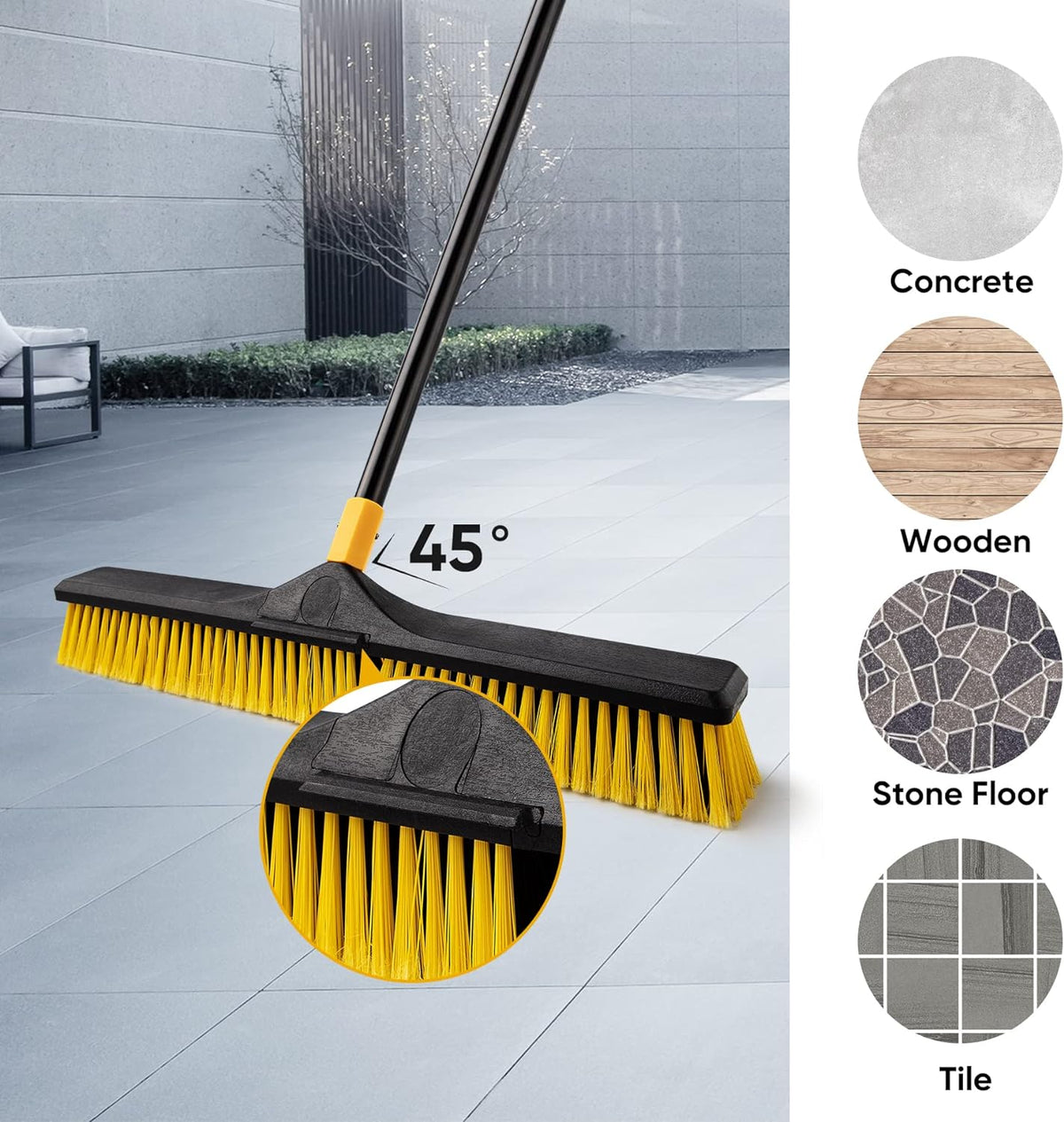 Yocada 24 Inch Large Broom Outdoor Heavy Duty Brush Outdoor Stiff Bristles for Cleaning Patio Garage Deck Concrete Wood Stone Tile Floor 65 Inch Long