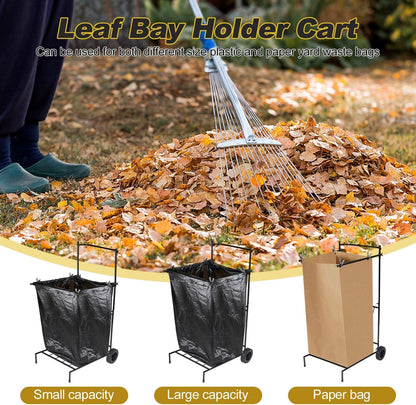 Portable Trash Bag Holder with Wheel, Adjustable 30-45 Gallon Outdoor Leaf Bag Stand, Durable Trash Bag Rack, for Yard, Lawn Cleanup, Gardening, Camping & Parties