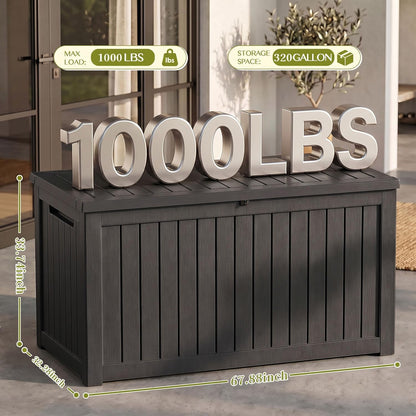 Waterproof Outdoor Storage Box Outside Deck Box Lockable Resin Bench UV Resistant Furniture Cushion Pool Tool Float Bin Patio Garden Porch (Black, 120 Gallon)