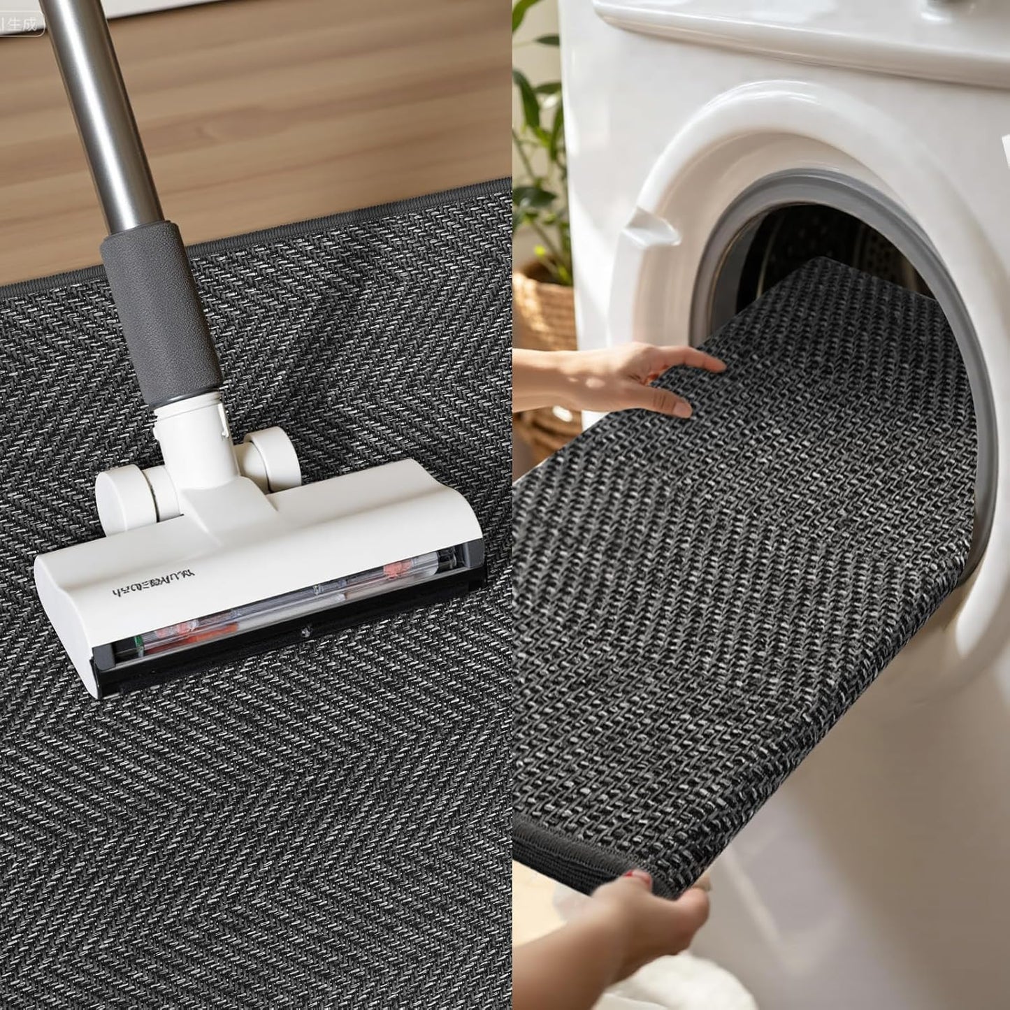 Ultra Thin Indoor Door Mat 24"x36", Washable Door Mat Indoor Entrance, Non Slip Rubber Backing Doormat Low-Profile Inside Entryway Mat, Unique Herringbone Design Entry Mat, Khaki (FOLD)