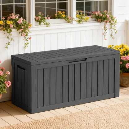125Gal Outdoor Storage Box, Lockable Deck Box with Hydraulic Lid | Waterproof UV-resistant, Durable outdoor bin for patio cushions, pool accessories & garden tools. Keeps contents secure & dry
