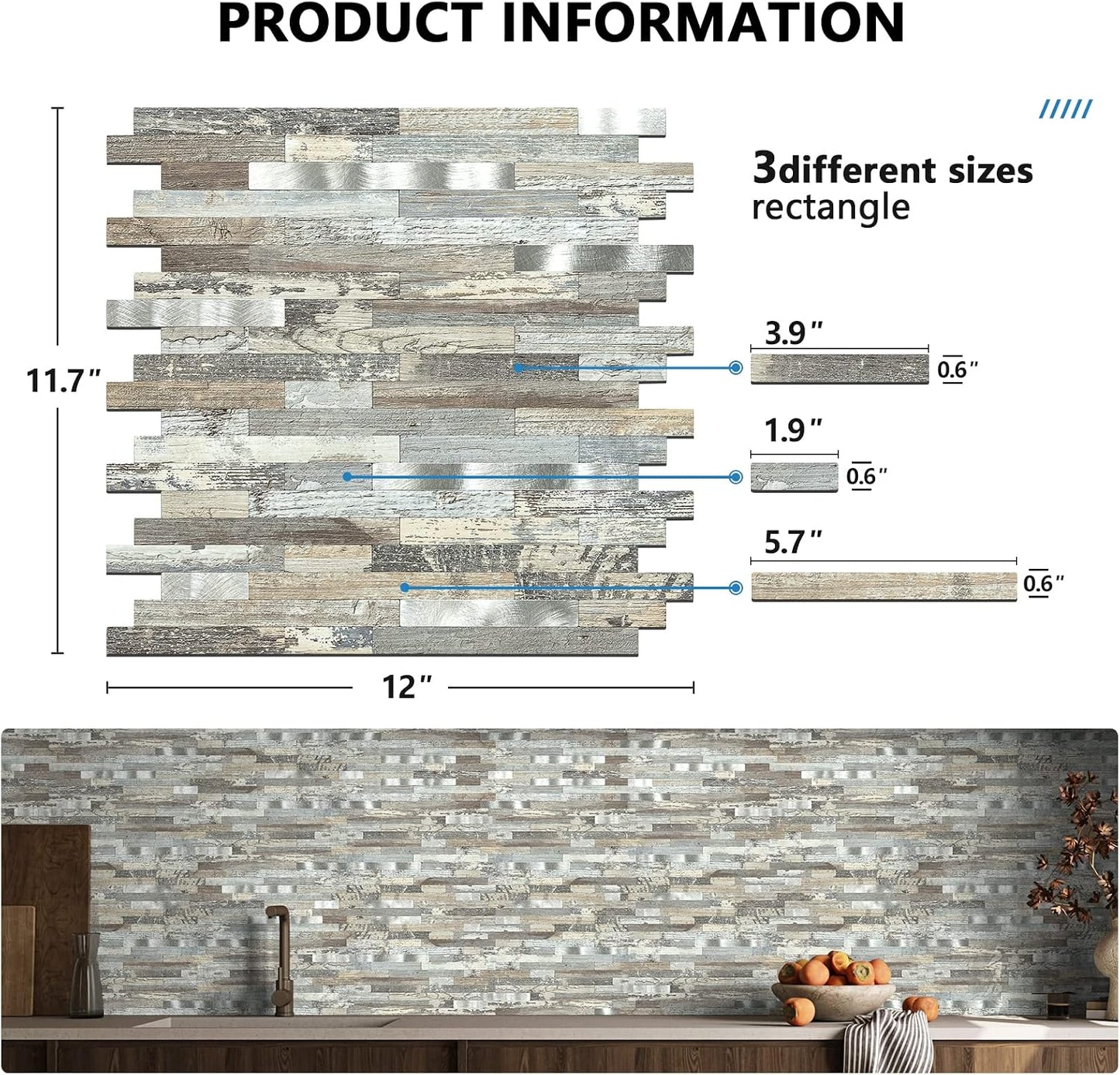 Midcard 10 Sheets Peel and Stick Backsplash PVC Wall Tile,for Kitchen Backsplash