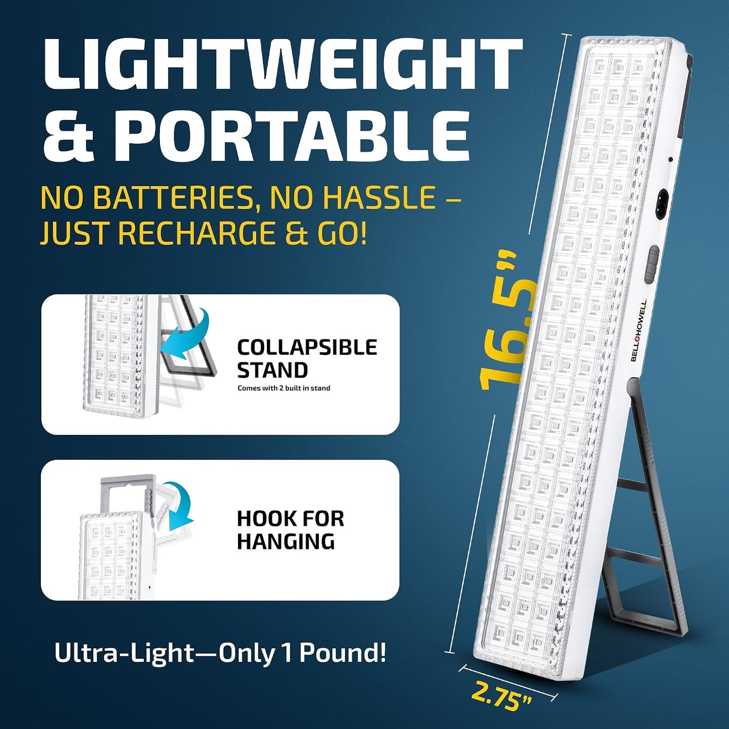Bell+Howell Portable Light Bar, Rechargeable Lights for Home, Emergency Lights for Home Power Failure, Rechargeable Light Bar, Lámparas Recargables para Apagones, 720-Lumens, As Seen on TV