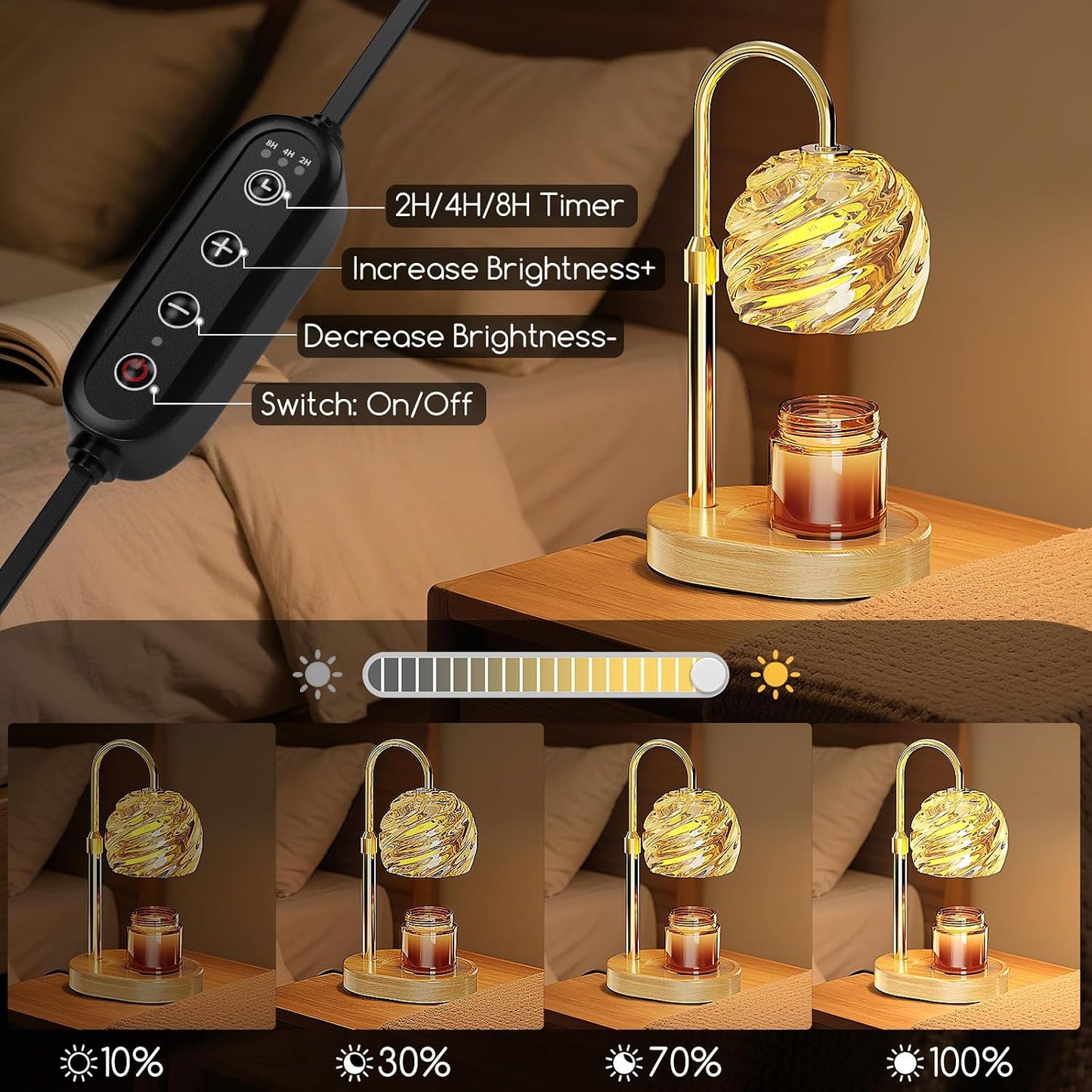 Candle Warmer Lamp with Timer Dimmer, Electric Candle Warmer with Adjustable Height for New Home Decor, Birthday Gifts for Women Men Mom, Wax Melter for All Jar Sizes, 2Bulbs,Black
