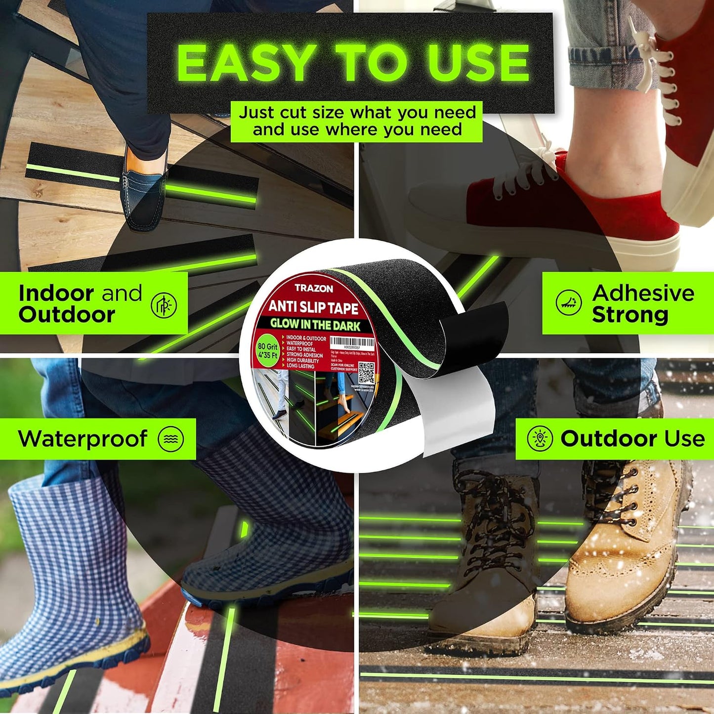 Grip Tape - Heavy Duty Anti Slip Tape for Stairs Outdoor/Indoor Waterproof 4Inch x 35Ft Safety Non Skid Roll for Stair Steps Ramp Traction Tread Staircases Grips Adhesive Non Slip Strips Walk Black