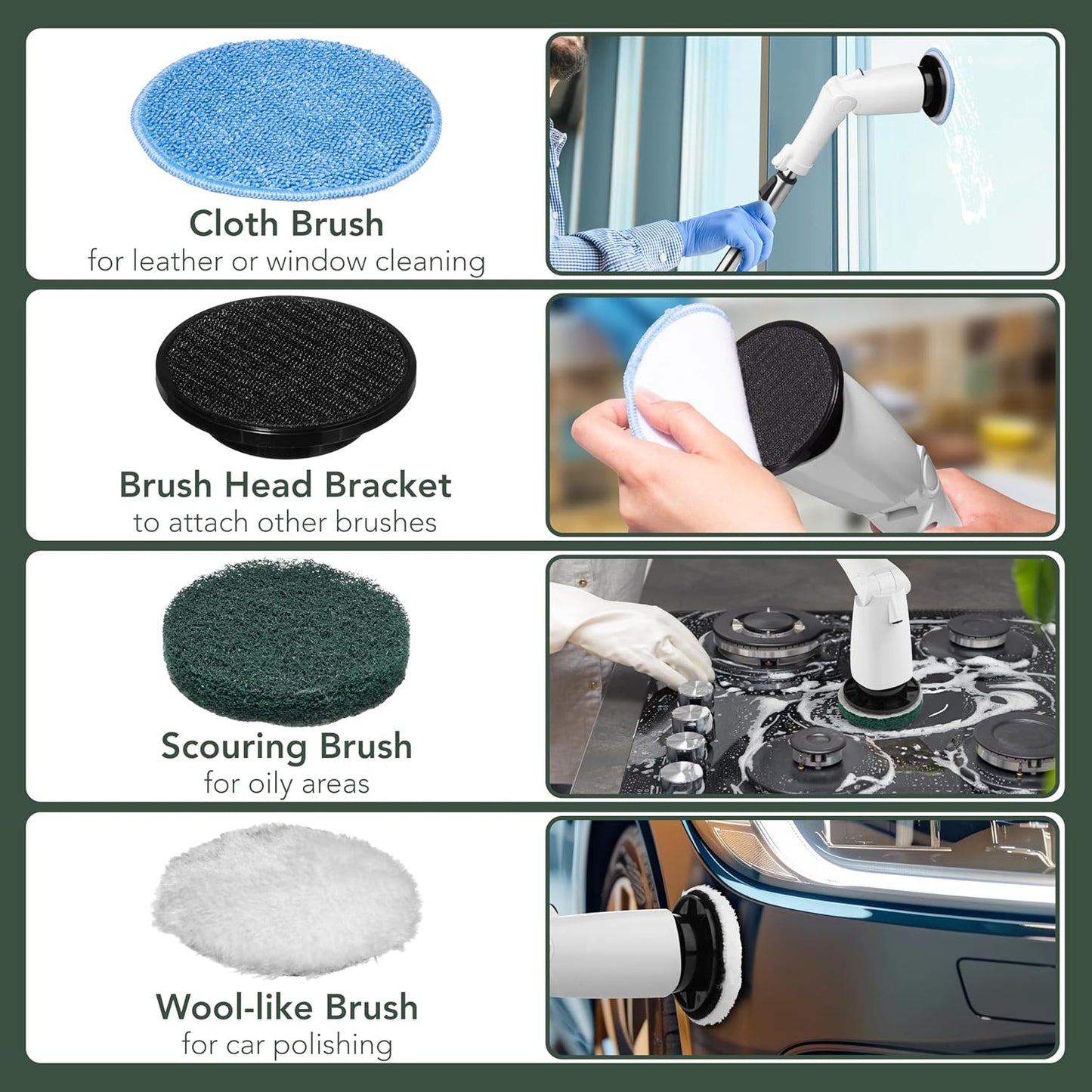 Electric Power Spin Scrubber - Cordless Cleaning Brush with 7 Replaceable Brush Heads - 3 Speed with Flashlight - Adjustable and Extendable for Cleaning Tile Grout Bathtub Window Kitchen Floor