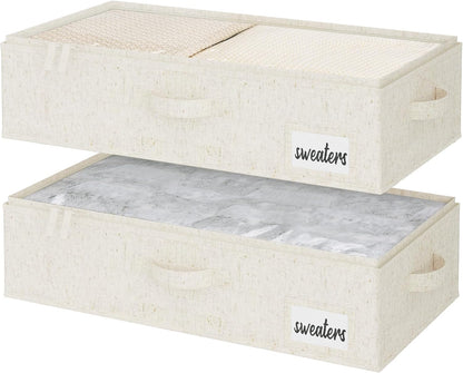 StorageWorks Large Under Bed Storage Containers with Handles and Label Holder, 2 Pack Ultra-thick Fabric Underbed Bins, Closet Organizer for Clothes, Blankets, Sweater
