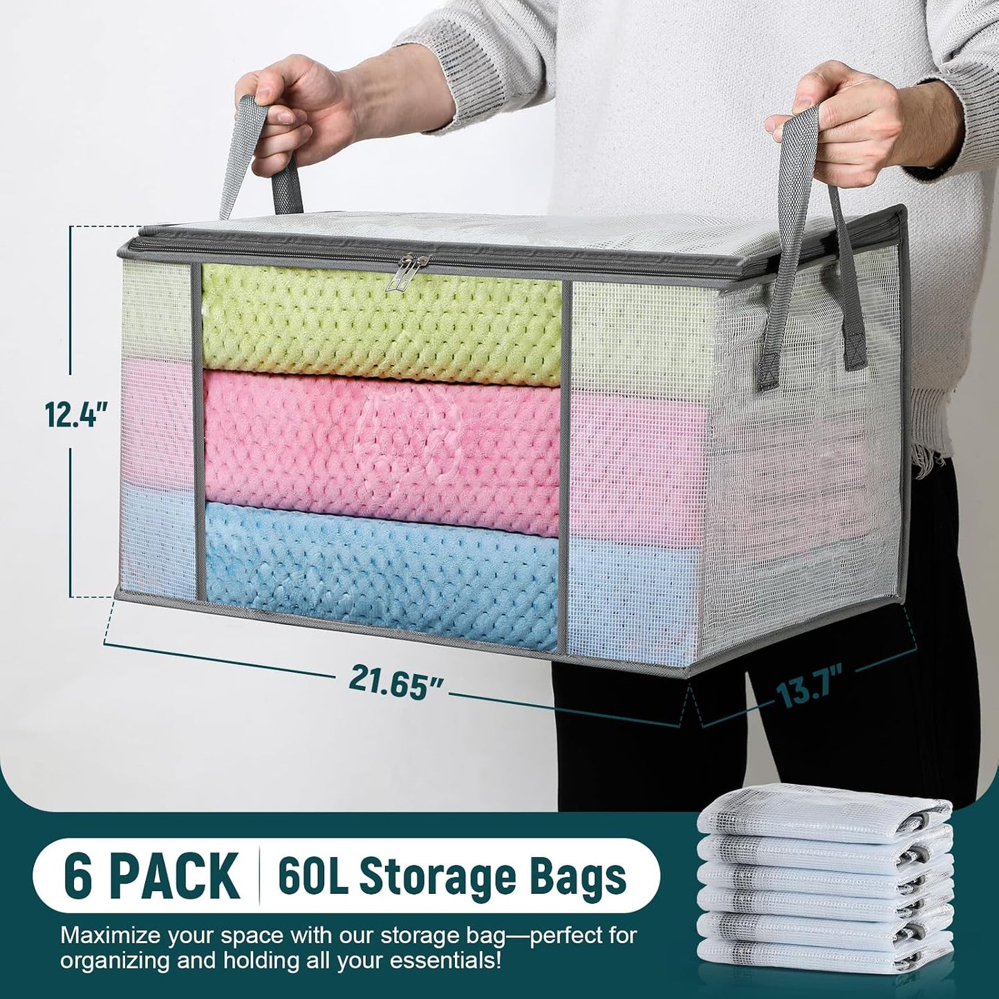 2 Pack Under Bed Storage Containers Bins, Humid-Proof Plastic Underbed Storage Bins, Clothes Storage and Organization Bags, Under the Bed Blanket Storage with Handles for Clothes, Bedroom