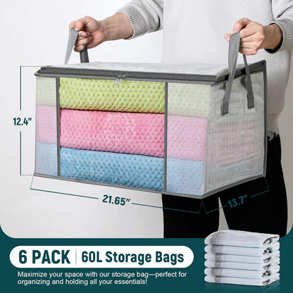 2 Pack Under Bed Storage Containers Bins, Humid-Proof Plastic Underbed Storage Bins, Clothes Storage and Organization Bags, Under the Bed Blanket Storage with Handles for Clothes, Bedroom