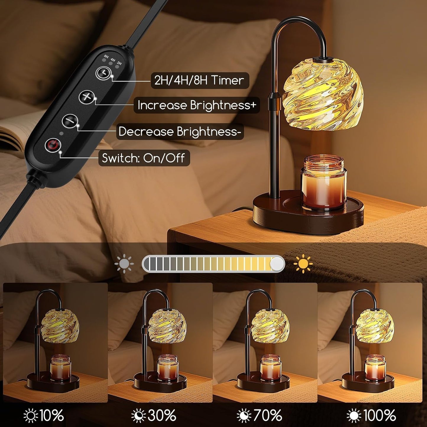 Candle Warmer Lamp with Timer Dimmer, Electric Candle Warmer with Adjustable Height for New Home Decor, Birthday Gifts for Women Men Mom, Wax Melter for All Jar Sizes, 2Bulbs,Black