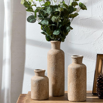 LUKA Ceramic Rustic Farmhouse Vase,Terracotta Vases for Decor,Vase Set of 3,Vases for Your Bedroom,Office,Living Room,Fireplace,Bookshelf Decor,Housewarming 10+7.5+5 Inch