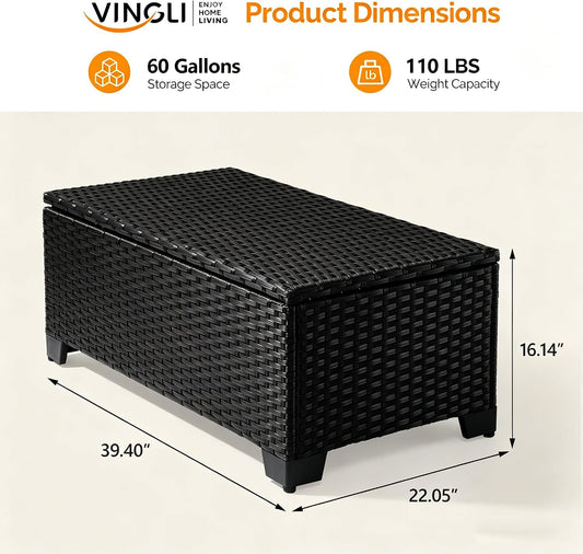 VINGLI Outdoor Storage Box, All-Weather Wicker Patio Deck Box for Garden, Backyard, Pool