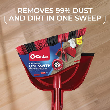 O-Cedar Strong Sweep Broom and Dustpan Set with Detail Brush | Indoor Outdoor Heavy Duty Stiff Bristle Broom | Step-On Dust Pan