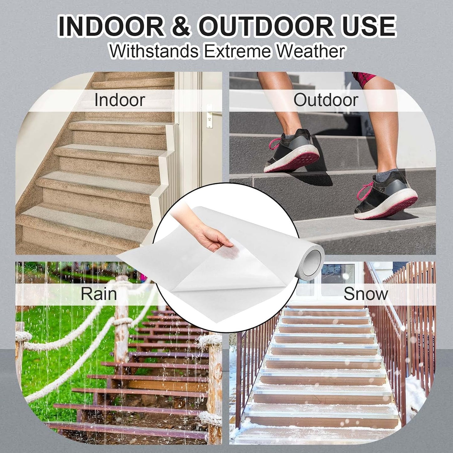 Watersay 8 Inch x 20 ft Anti Slip Traction Tape Waterproof Clear Non Skid Tape Durable Grip and Friction Stair Non Slip Strips Abrasive Adhesive for Stairs Steps Ramp Outdoor Indoor