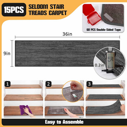 9" x36" Stair Treads Non Slip for Wooden Steps Indoor, 15 Pack, Beige | Reusable Peel and Stick Extra Wide Stair Treads Machine Washable