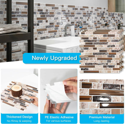 Art3d 10-Sheet Heavy-Duty Peel and Stick Backsplash, Waterproof Wall Tiles Stick on Kitchen Backsplash Living Space, Beige & White