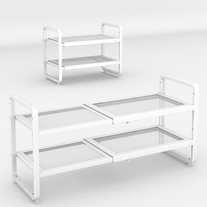 SAYZH Expandable Shoe Rack for Closet, Adjustable Metal Shoe Organizer with Sturdy Mesh Shelves for Boots & Heels, Stackable Shoe Storage for Entryway, Garage, Small Spaces (Black, 2-Tier)