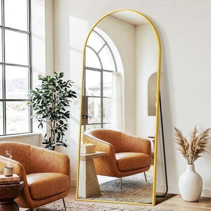 FICTOR Arched Full Length Mirror 15" x 56", Full Body Floor Mirror with Adjustable Stand, Free Standing Mirror with Aluminum Frame for Bedroom, Living Room, Cloakroom, Gold