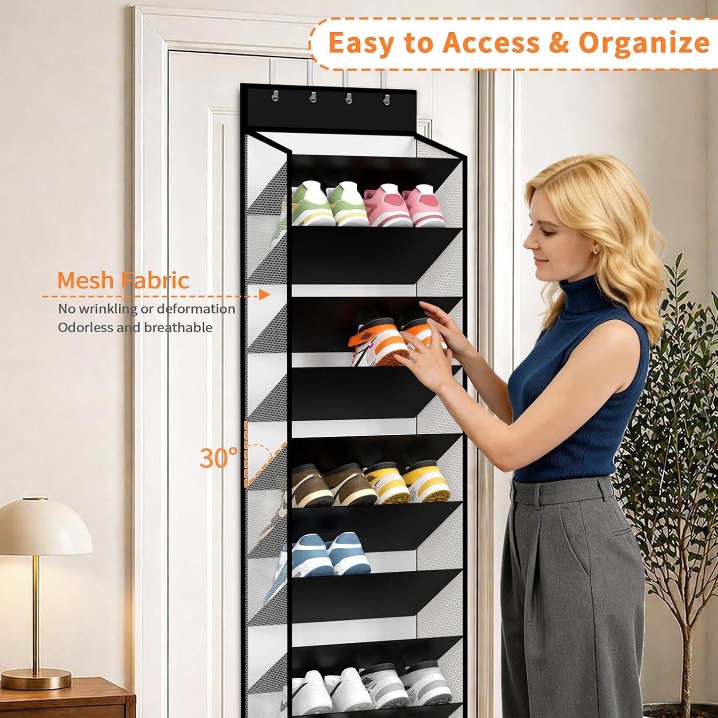 KEEPJOY 10 Tiers White Over Door Shoe Organizer Storage, Hanging Shoe Holder for Door with Large Deep Pockets, Fit 20-30 Pairs Shoe Rack for Sneakers, Boots (White)