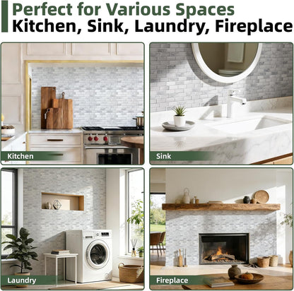 LONGKING Self-Adhesive Kitchen Backsplash, Marble Look Decorative Tiles (10 Tiles)