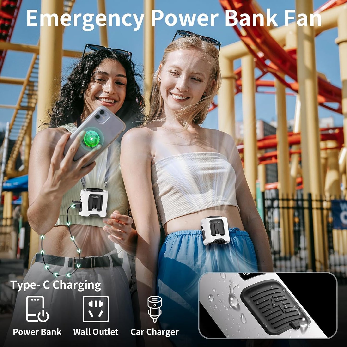 Socool 10000mAh Portable Waist Fan Clip on Wearable Belt Personal Fan Rechargeable Battery operated With 5 Speeds & Flashlight Neck Hands-Free 40H Cooling For Outdoor Camping Travel (Gray）