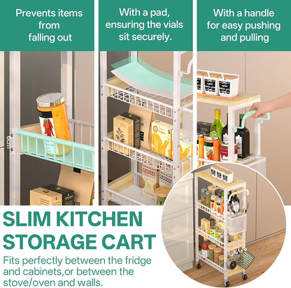 DTUQYX Slim Rolling Storage Cart, 4 Tier Small Organizer Cart with Wheels, Metal Utility Shelf Kitchen Bathroom Laundry Room Organization Trolley with Handle for Narrow Space (9.1" W Metal Basket)