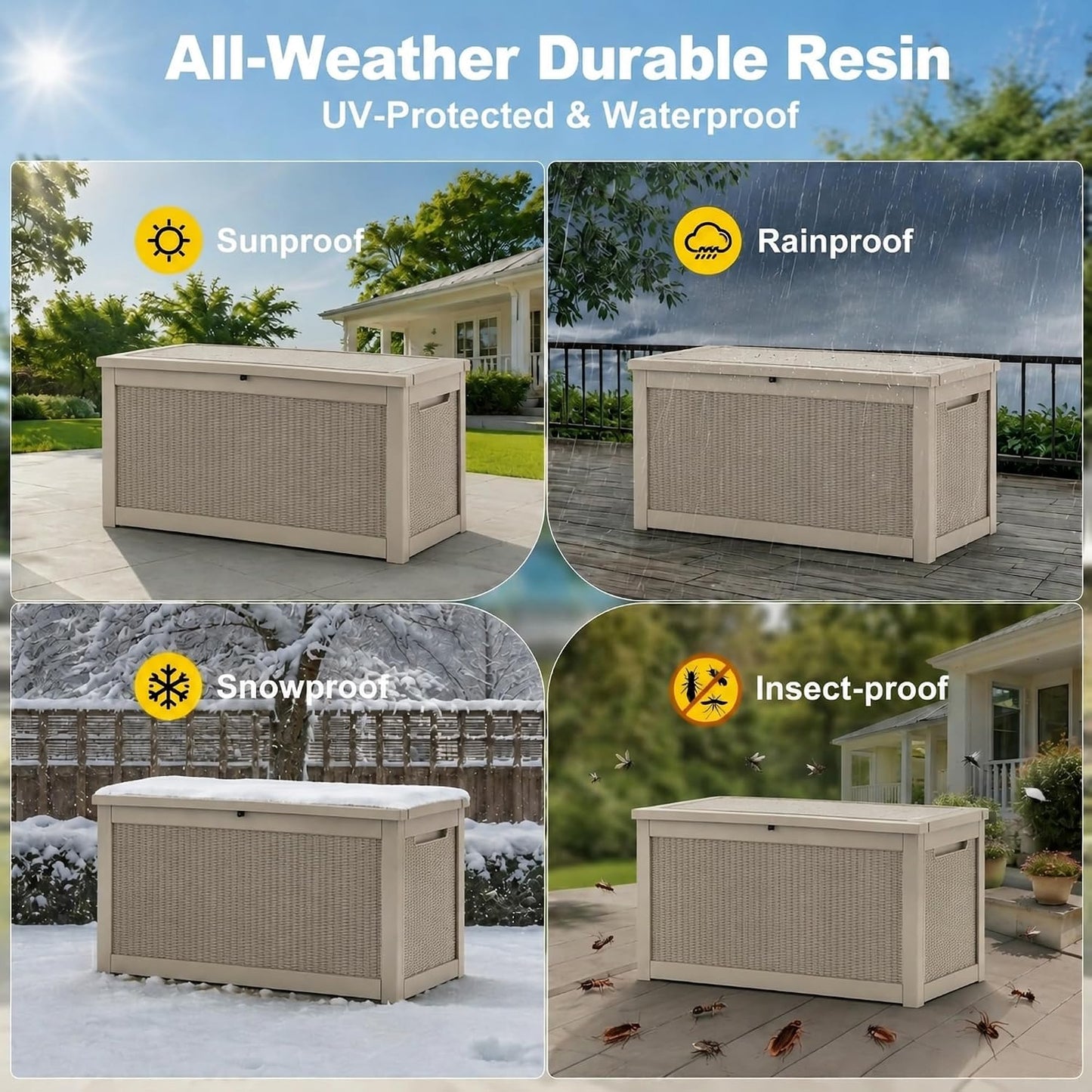 270 Gallon Lockable Resin Outdoor Storage Box, Waterproof & Weather Resistant Deck Box for Patio Cushion, Garden Tools & Pool Accessories, Black