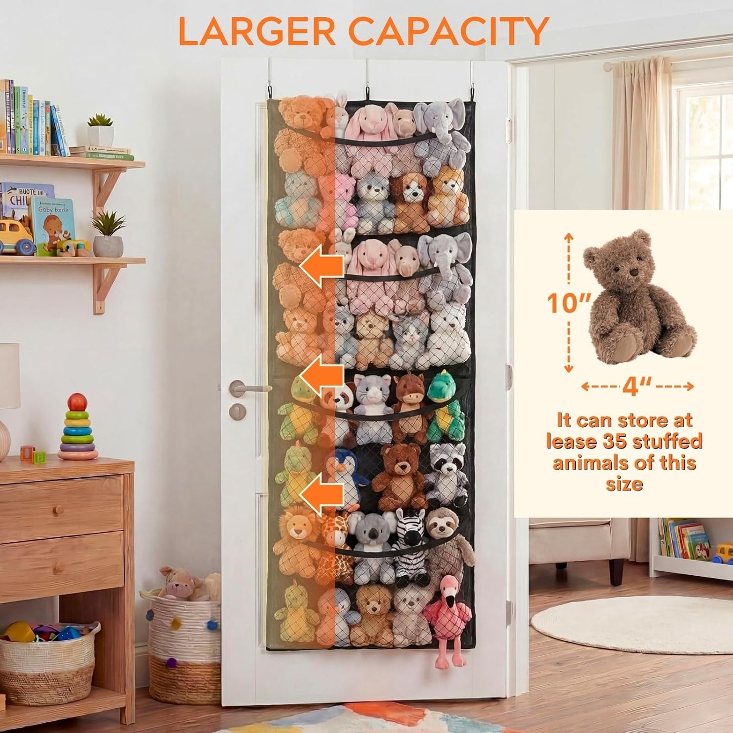 Ofiray-home Cotton Over The Door Stuffed Animal Storage | Toy Organizer for Storage Plush Toys, Stuffed Animal Holder with 4 Large Pockets, Hanging Door Organizer for Nursery