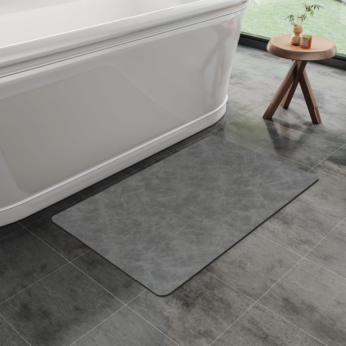 Mecko Bath Mat Rug, Rubber Non-Slip Quick Dry Absorbent Thin Bathroom Rugs Fit Under Door Bathroom Floor Mats-Shower Rug for in Front of Bathtub, Sink, Shower Room(Light Grey,16"x24")