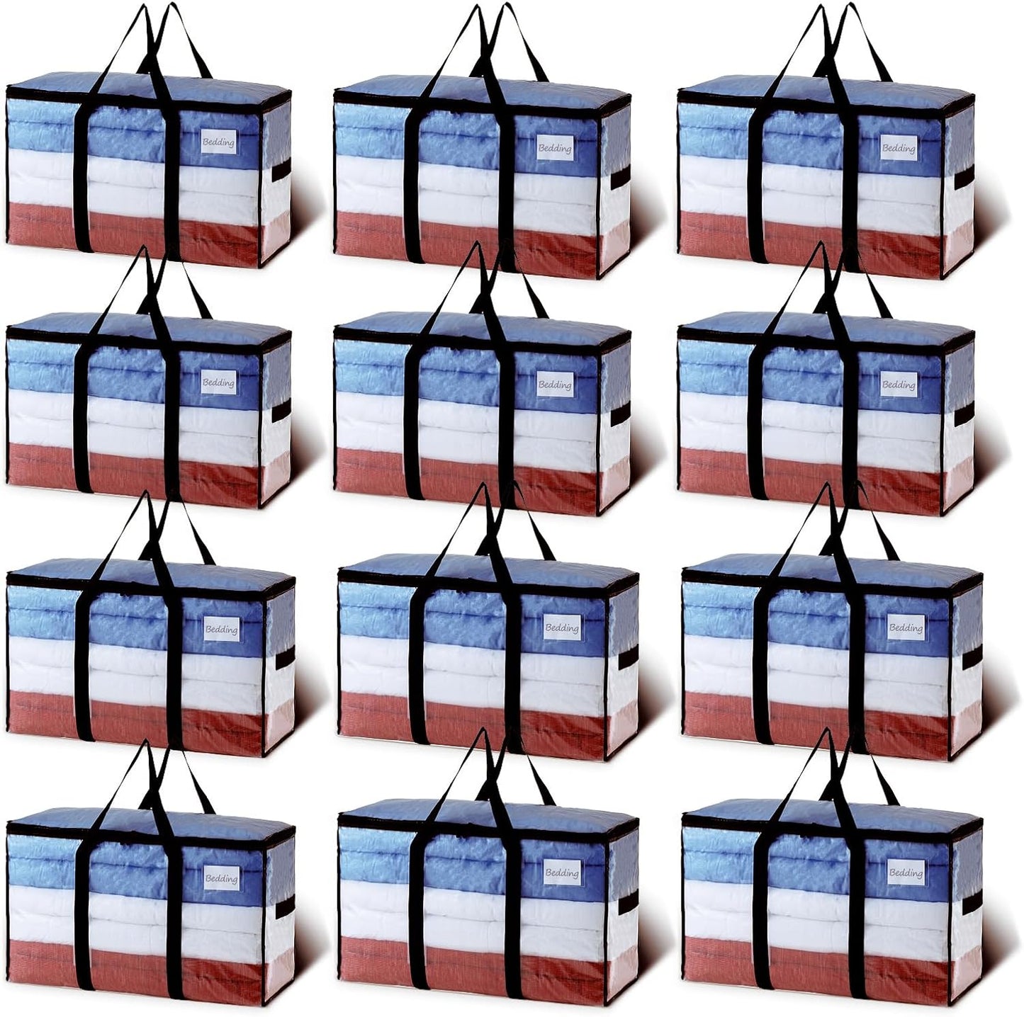 TAILI Extra Large Moving Bags, 4 Pack Blue Heavy Duty Totes For Storage with Visible Window, Wrap Around Handles, Storage Bags for Space Saving, Alternative to Moving Boxes