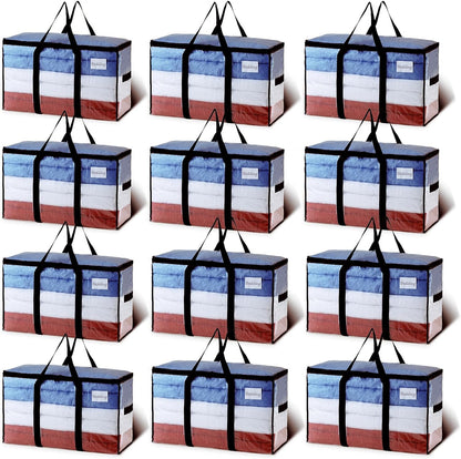 TAILI Extra Large Moving Bags, 4 Pack Blue Heavy Duty Totes For Storage with Visible Window, Wrap Around Handles, Storage Bags for Space Saving, Alternative to Moving Boxes