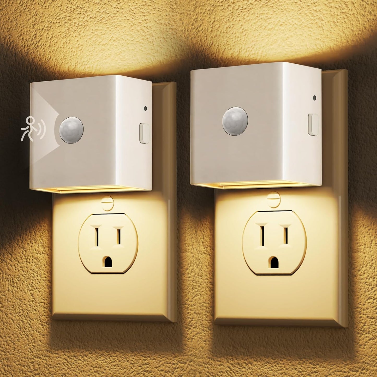 DORESshop LED Motion Sensor Night Light [2 Pack], Plug in Night Light, Dusk to Dawn Night Light Motion Sensor, 3 Level Brightness Adjustable Night Lights for Adults, Bedroom, Bathroom, Hallway, 3000K