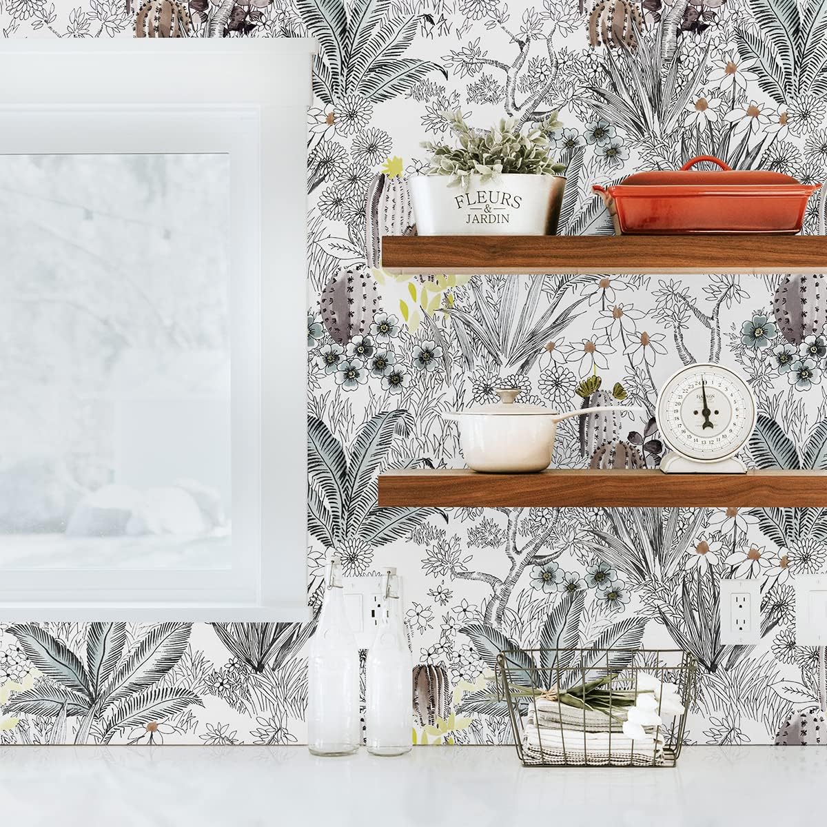 Wudnaye Boho Peel and Stick Wallpaper Catus Wallpaper 17.7" x 118.1"Vintage Floral Wallpapers Peel and Stick Botanical Removable Wall Paper Boho Self Adhesive Contact Paper for Bathroom Cabinets