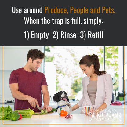 Dr. Killigan's Reusable Fruit Fly Traps for Indoors - Washable with 2 Refills, 80+ Day Supply, Highly Effective for Home and Kitchen