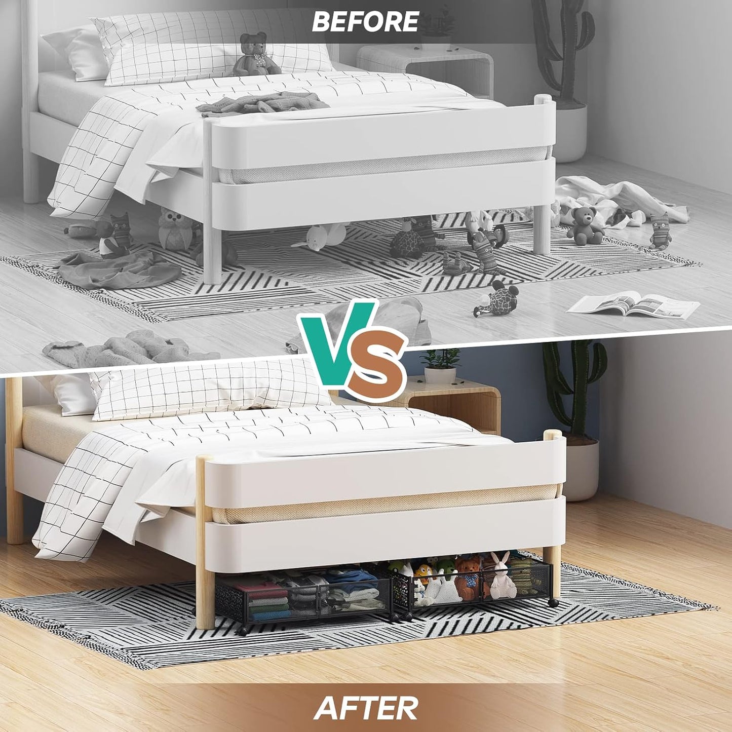 Under Bed Storage, Under the Bed Storage Containers with Wheels, Under Bed Shoe Storage Organizer Drawer for Bedroom Clothes Shoes Blankets -2Pack