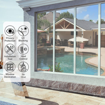 Kromapolis Blackout Window Privacy Film Total Light Blocking Room Darkening Window Covering, Removable Static Cling Frosted Glass Tint, Non-Adhesive, Black 17.5'' x 78.7''