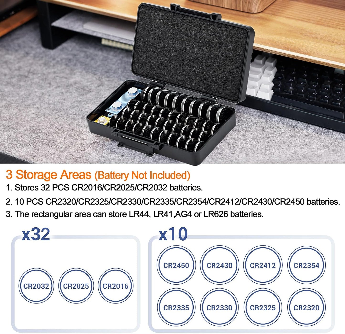 KIWIFOTOS 27 AA + 35 AAA Combo Battery Case Set with Tester | 62 PCS AA AAA Battery storage, Pegboard compatible, Wall Mount Battery Organizer Dispenser, magnetic tester, no‑assembly
