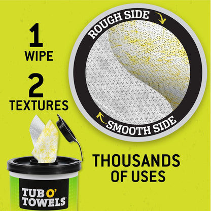 Tub O' Towels TW75 Heavy-Duty Multi-Surface Cleaning Wipes, Pack of 1 – XL 10" x 12" Dual-Texture Wipes – Helps Remove Grease, Oil, Tar, Paint, Ink & Tough Messes – For Home, Garage, Auto & Workshop