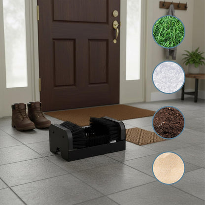 Relaxdays Shoe Scraper with All-Round Brushes, Outdoor Doormat, Heavy Duty Bristles, Floor Mounting, Black