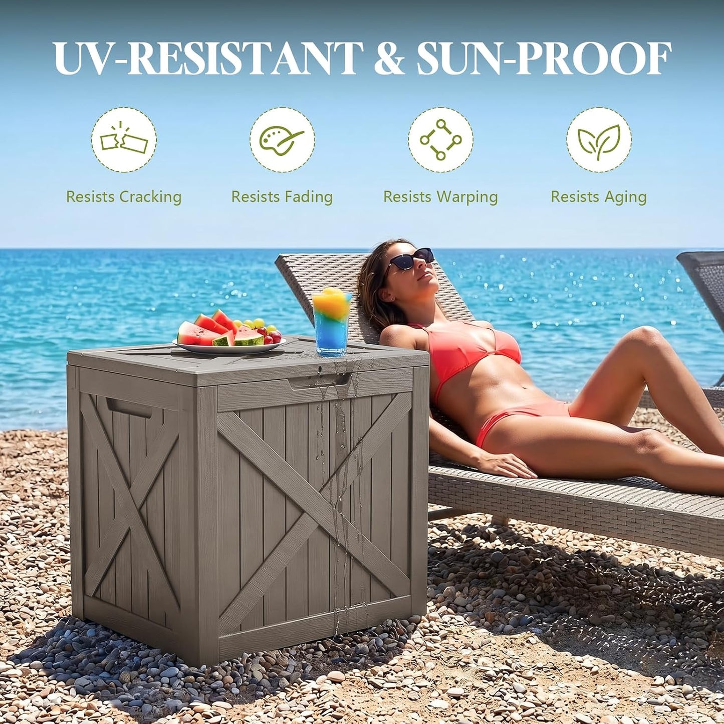 Waterproof Outdoor Storage Box Outside Deck Box Lockable Resin Bench UV Resistant Furniture Cushion Pool Tool Float Bin Patio Garden Porch (Black, 120 Gallon)
