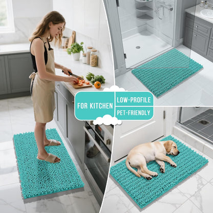 Yimobra Bathroom Rugs Non Slip Washable - Ultra Soft Absorbent Chenille Bath Mat, Quick Dry Shaggy Floor Carpet for Tub Shower, Gray Home Decor Accessories, 24x17 Inch