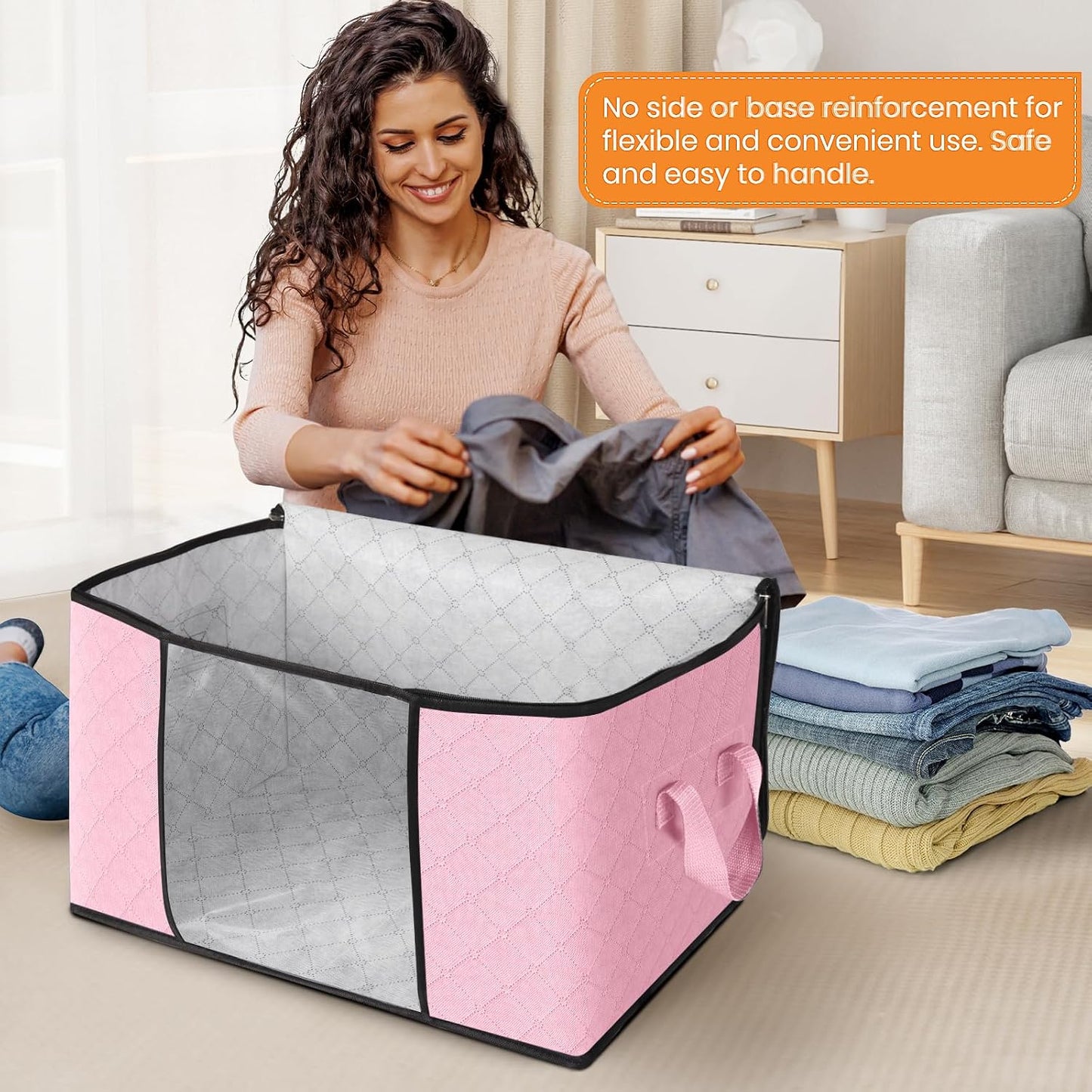 Fab totes 6 Pack Storage Bags for Clothes and Blanket, Foldable Closet Organizers and Storage with Zippers, Clear Window and Handles, Fabric Storage Bins for Sweater, Comforter, Bedding,Linen Sheets