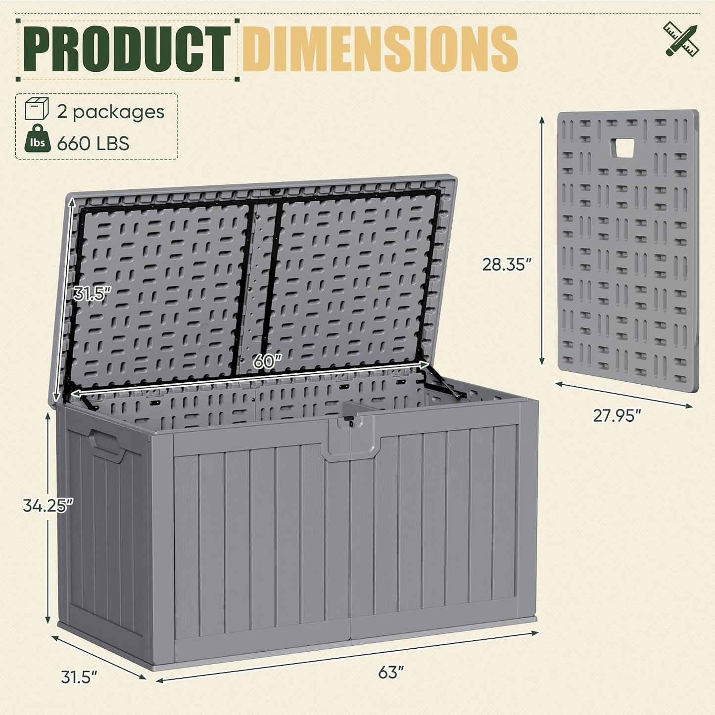 JUMMICO 31 Gallon Resin Deck Box Waterproof Indoor Outdoor Storage Boxes for Patio Furniture Cushions and Garden Tools (Brown)